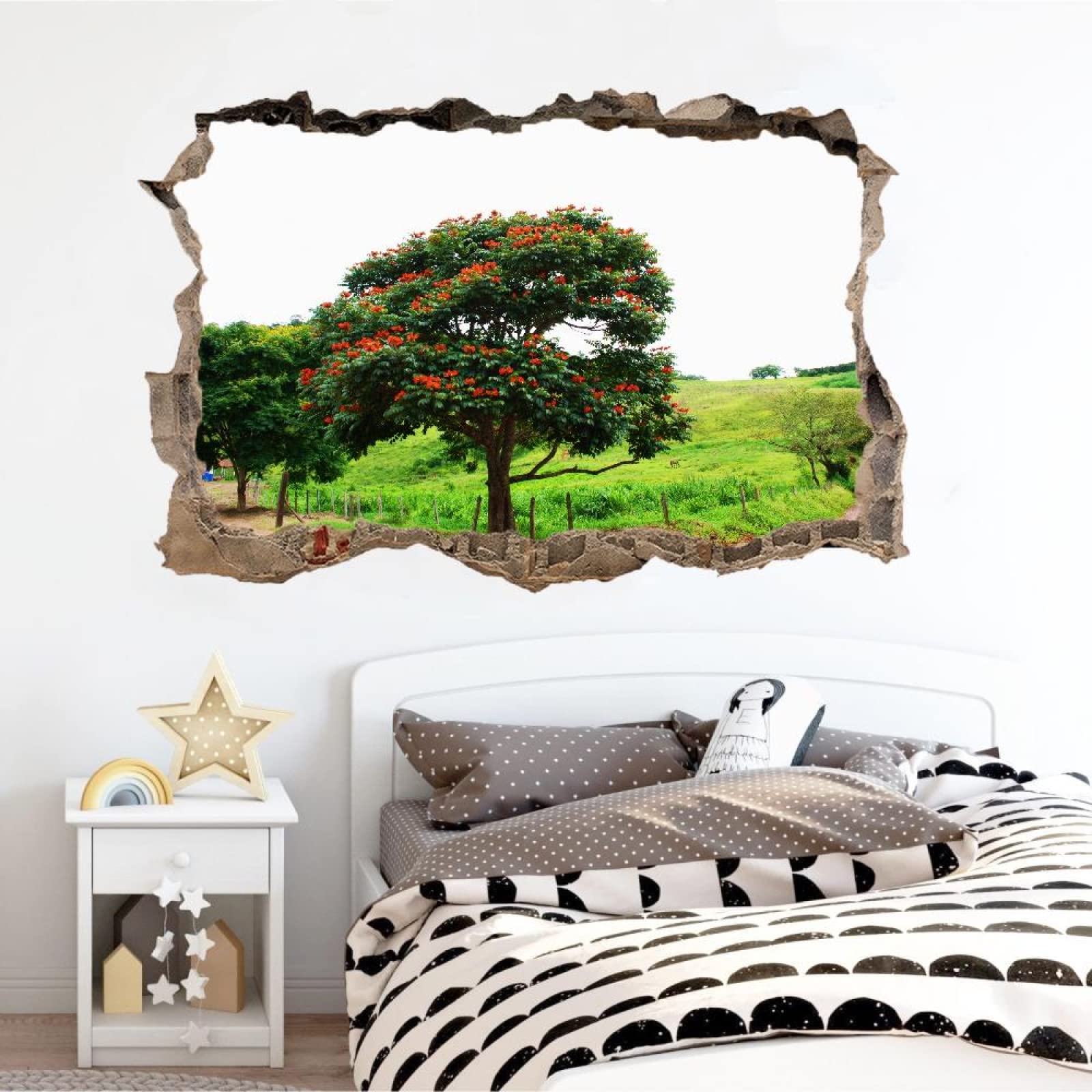 3D Wandtattoo Wanddurchbruch Wandaufkleber, Baum Wandsticker Wanddeko Wandbilder, Landschaft Selbstklebend Vinyl Wand Aufkleberfür Wohnzimmer Schlafzimmer Badezimmer Flur Küche Möbel Aufkleber