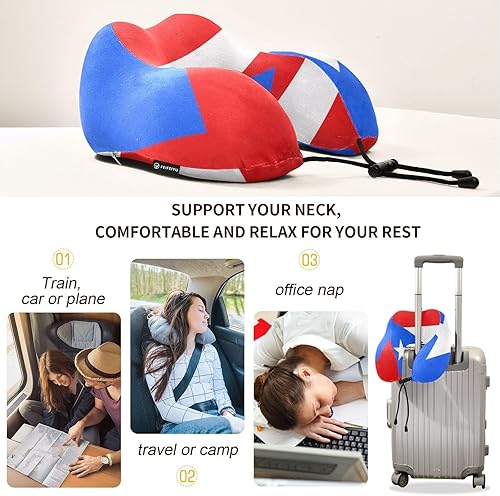 Miniatura 4 de Almohada de viaje para cabeza de cuello, bandera de Puerto Rico, acolchado de espuma viscoelástica, para dormir, avión, trenes, coches, camping,