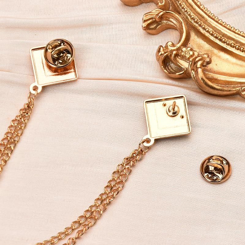Image of Gem Brooch Pins Hanging Chain Lapel Pin for Men Suits Shirt Collar Brooch Square Crystal Brooch Pin Rhinestone Lapel Pins for Men Tassel Chain Brooch Collar Pins Business Suit Shirt Accessories