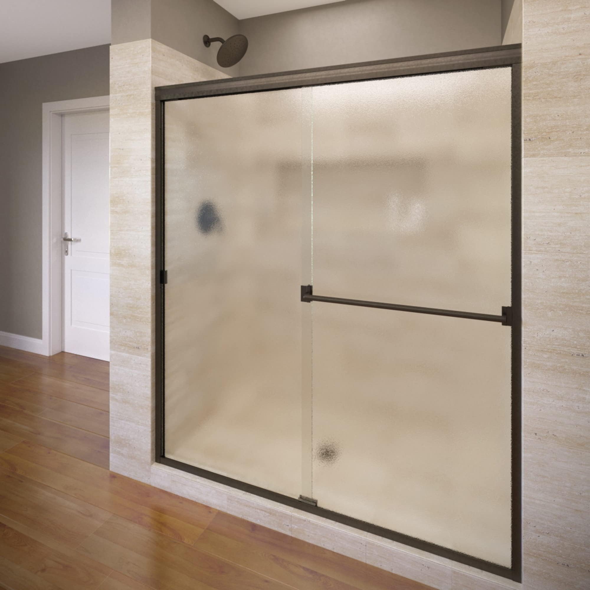 Basco Shower DoorClassic Semi-Frameless Sliding Fits 56-60 inch opening, Obscure Glass, Oil Rubbed Bronze Finish