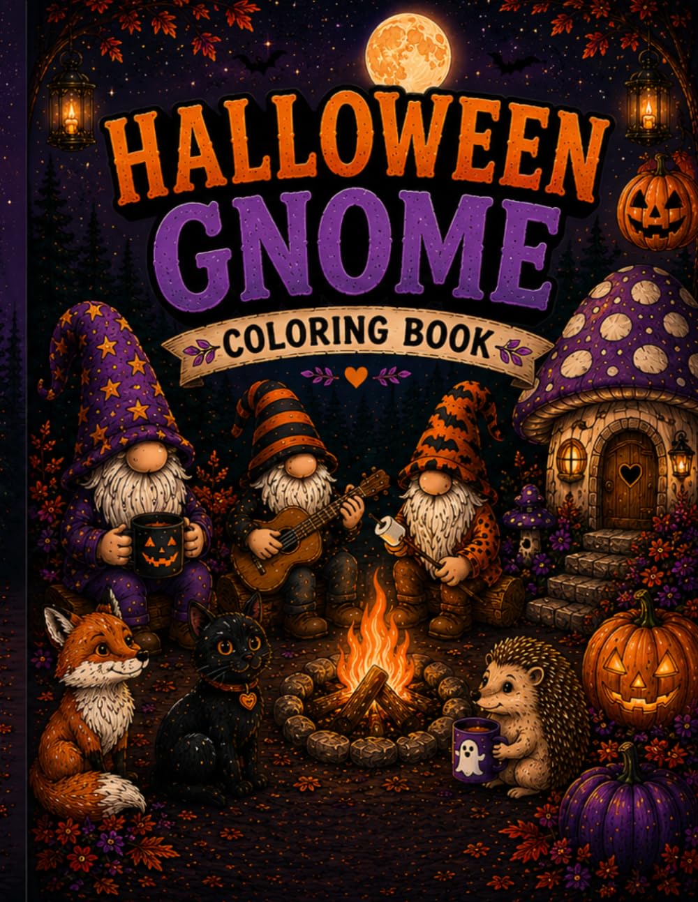 Halloween Gnome Coloring Book: 40 Cozy & Cute Halloween Scenes to Color | Whimsical Gnomes, Pumpkins, Ghosts, Woodland Friends & Autumn Adventures