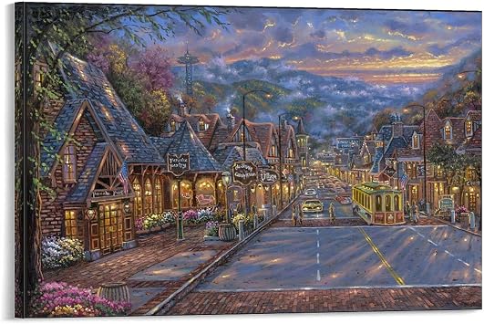 Lyzelre canvas wall art with hand painting, Gatlinburg City Art Framed 16"x24" inch, Modern Home Decor Stretched and Framed Ready to Hang pictures