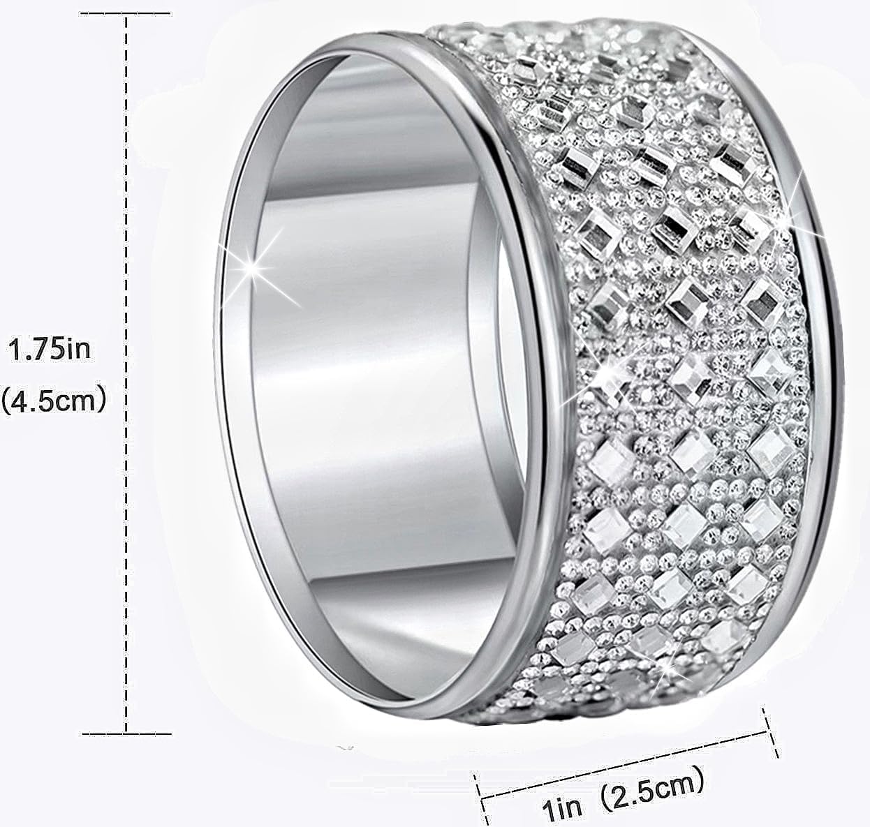 RAYYXP Silver Diamond Napkin Rings - Set Of 6, Stainless Steel With Crystal Glass