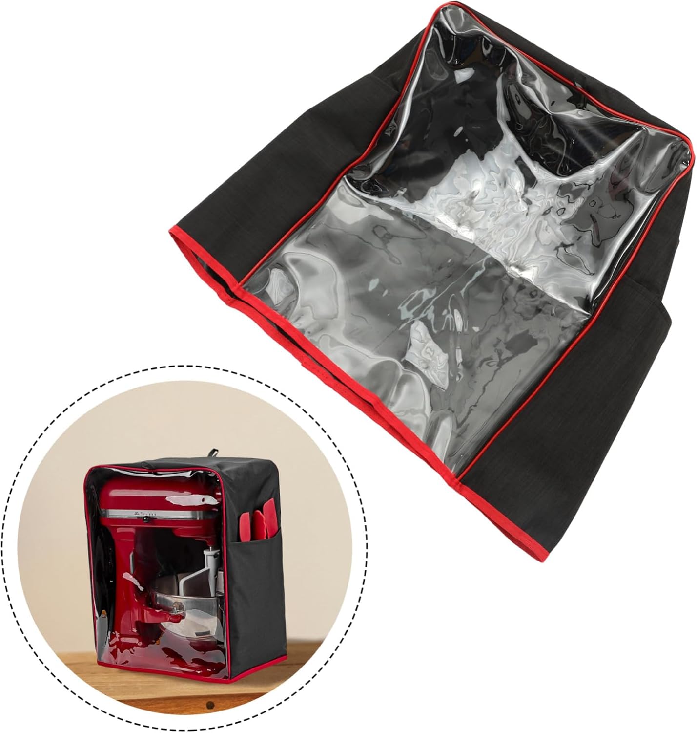 Kitchen Stand Mixer Cover Dustproof Protective Sleeve with Loop and Pocket Clear Window Oxford Cloth Tpu Material Fits Standard Stand Mixers Maker and Toaster Storage Machine