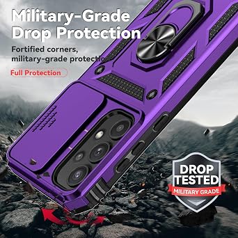 for Galaxy A35 5G Case,with Camera Lens Cover HD Screen Protector,[Military Grade] Ring Car Mount Kickstand Hybrid Hard PC Soft TPU Shockproof Protective Case for Samsung A35 5G, Purple