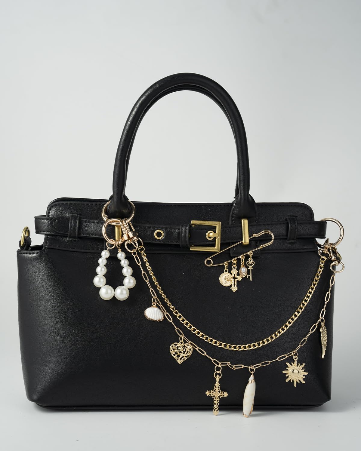 4-in-1 Bag Charms Set, Elegant Gold Purse Charms with Pearl Beads, Shell Pendant, and Safety Pin, Handbag Charm - Image 6