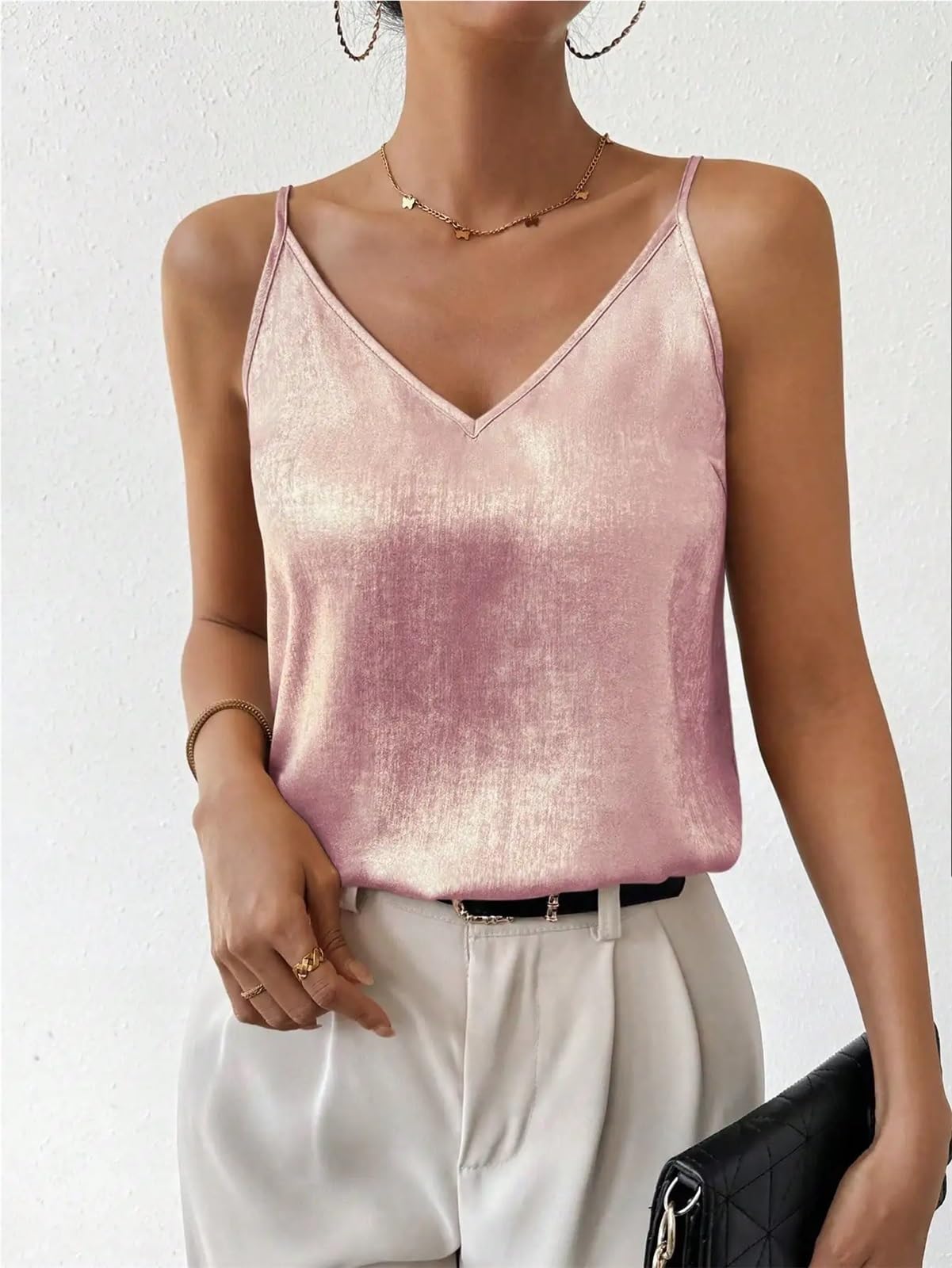 Camisolas Mujer Camiseta sin Mangas Elegante e Informal for Mujer con Tirantes Finos y Purpurina.