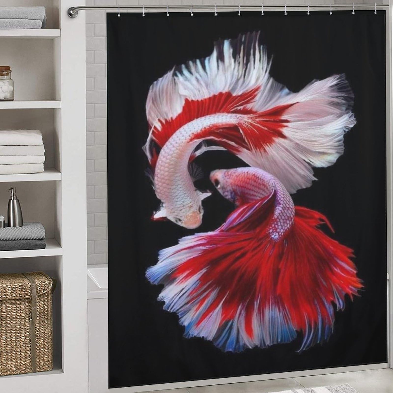 Rideau de douche imperméable et lavable en machine motif poisson