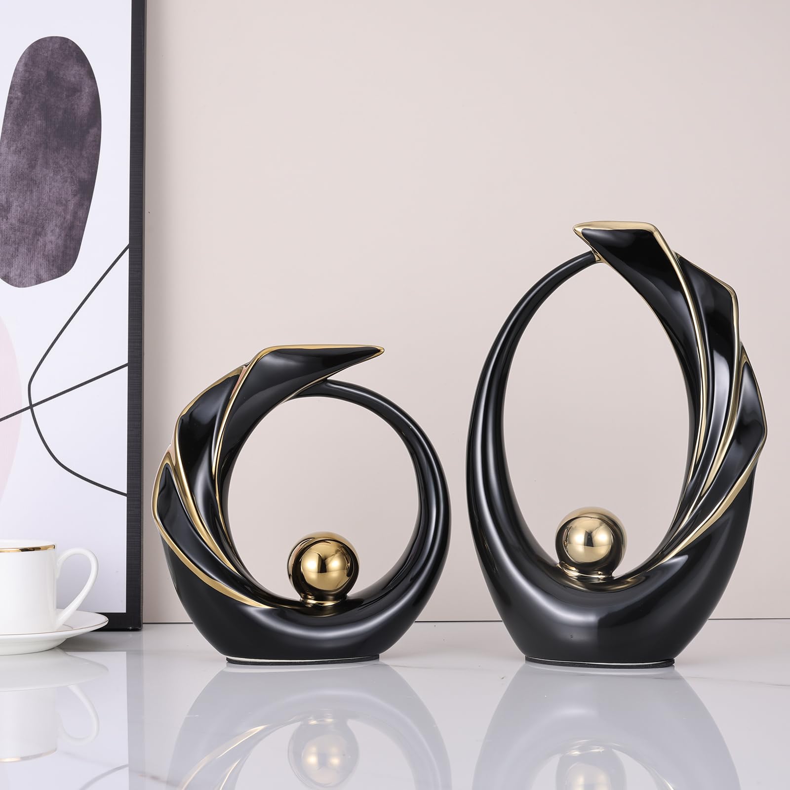 LCCCK Cuadros Decorativos para Sala Black and Gold Abstract Art Ceramic