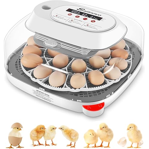 Sailnovo 24 Eggs Incubators for Hatching Eggs, 4 Modes Egg Incubator with Automatic Egg Turning and Temperature Control Humidity Display, Incubator for Chicken Eggs with Adapter, Sprinkler(White)