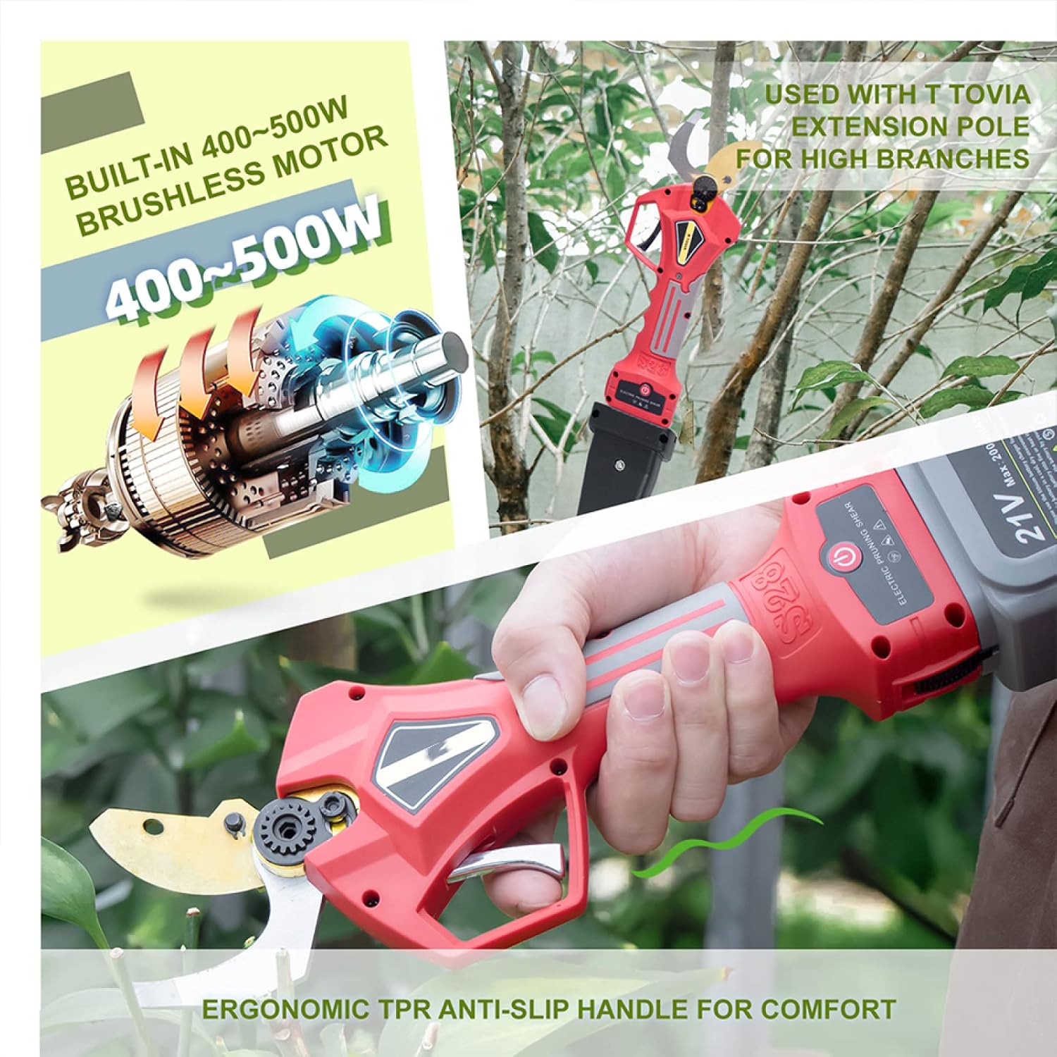 Electric Pruner Brushless Electric Garden Pruning Shears for Fruit Tree Bonsai Branches Cordless Pruner Battery Tool Belt 21V