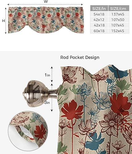 Miniatura 6 de Cenefa de amarre para ventanas, cortinas de flores de Pascua, cenefa con bolsillo para barra, tratamientos de ventana, cortinas de globo ajustables