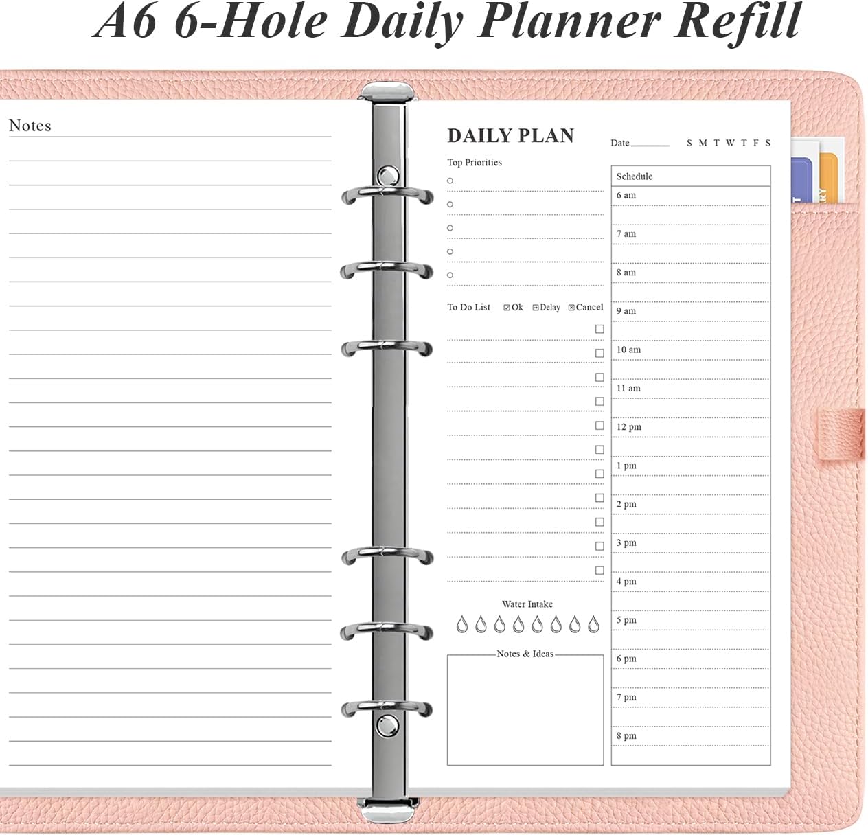 A6 Undated Daily Planner Refill - To Do List for Filofax Personal Binders, 80 Sheets/160 Pages Planner and Lined Refill, 6-Hole Punched, 3.75" x 6.75" image 4