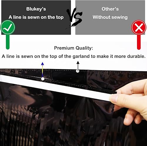 Miniatura 3 de Blukey Guirnalda de flecos de papel de aluminio fucsia de 10 pies por 15 pulgadas, paquete de 4, pancarta de oropel metálica brillante, ideal para