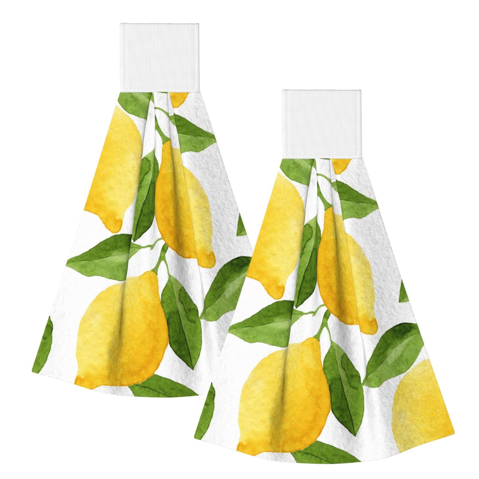 DOPKLNA Lemon Leaf, 2 Pcs Hanging Coral Fiber Hand Towels for Bathroom, Absorbent Kitchen Towels
