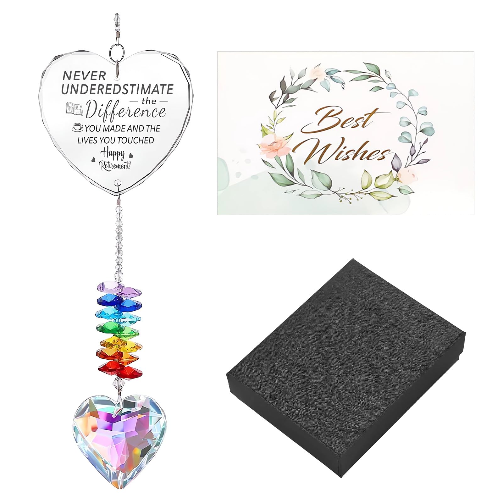 Retirement Gifts for Women Sun Catcher, Leaving Gifts for Women, Goodbye Gift Crystal Suncatcher with Heart Decor and Card for Colleagues, Coworkers, Boss, Teacher
