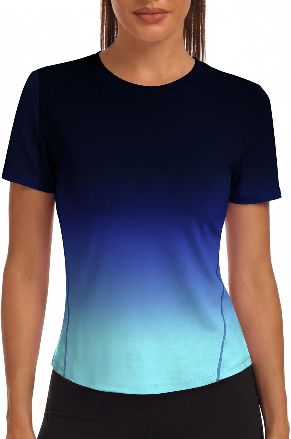 Alaroo Womens Summer Tops Short Sleeve Shirts Basic Tee Blue Gradient XL