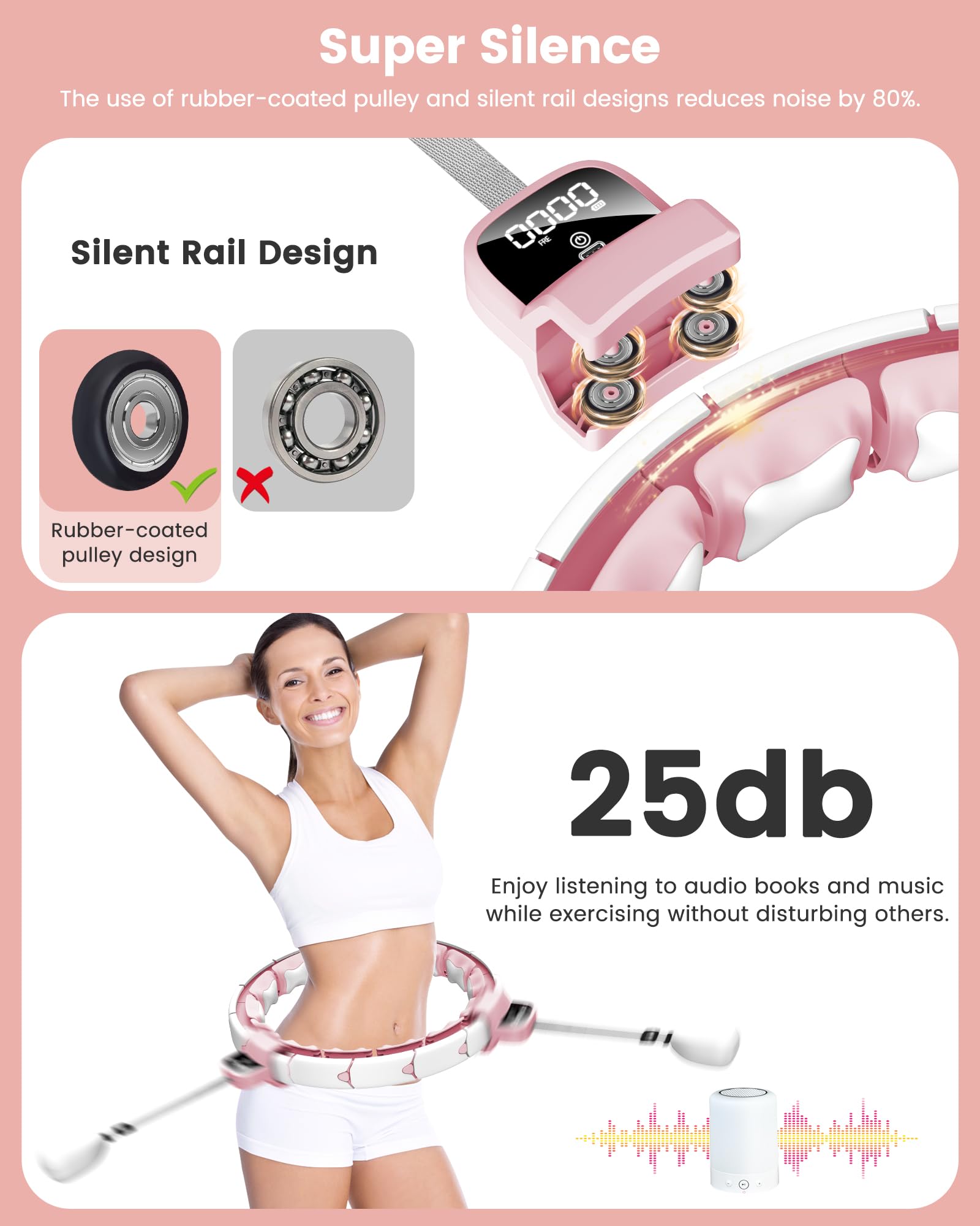 Hula Hoop Mit Gewicht Kugel，Smart Hula Hoop Reifen Erwachsen Anfänger Fitness Hoola Hoop for Weight Loss，Einstellbare Leise Reifen Mit Lntelligente Zähler，Fällt Nie, Workout Zum Abnehmen