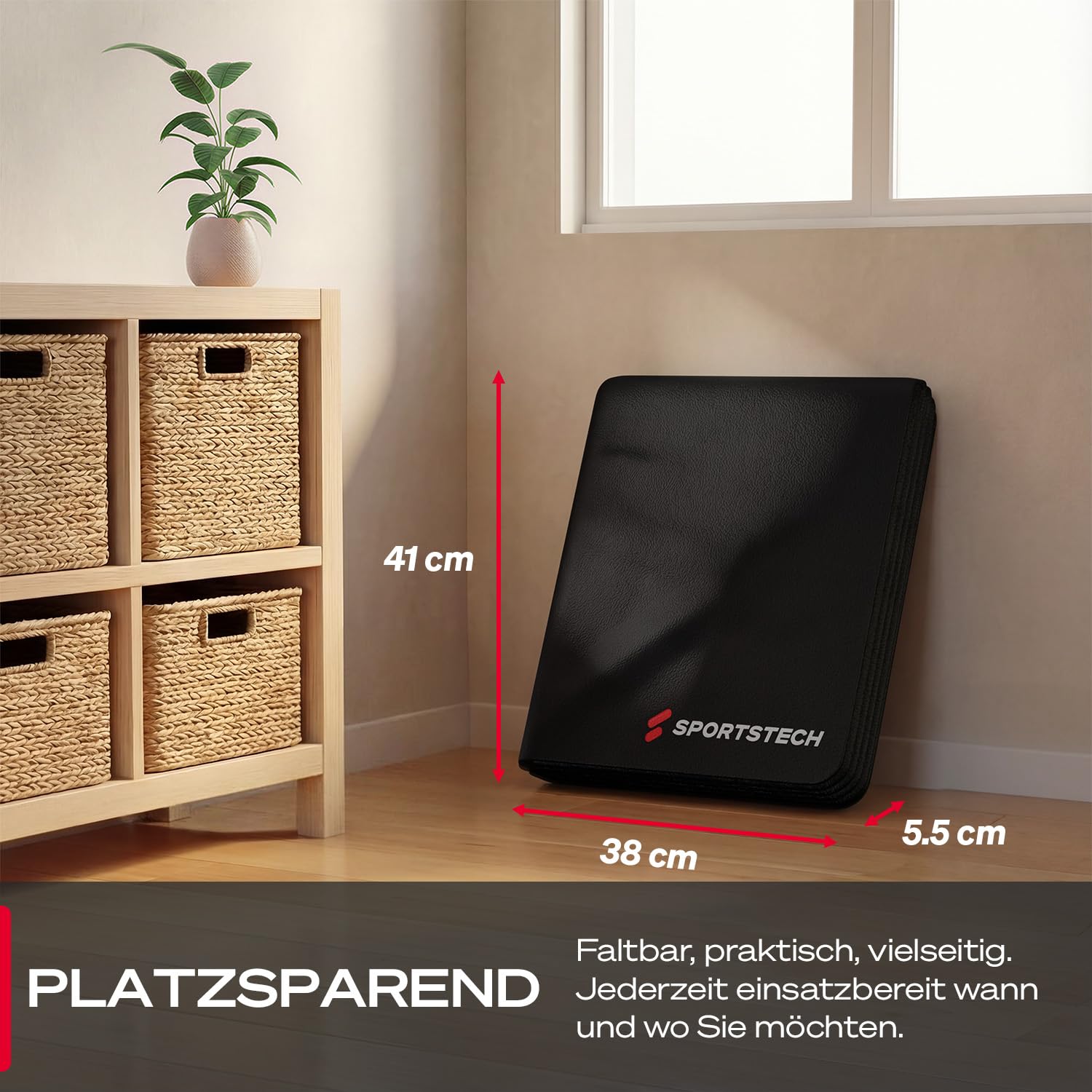 Sportstech Faltbare Bodenschutzmatte für Walking Pad – Wasserabweisend, Geräuscharm und Platzsparend – 160×74 cm, 6mm Dicke, BS300 Sportmatte, Ideal für Fitnessgeräte, Heimtrainer & Home Gym