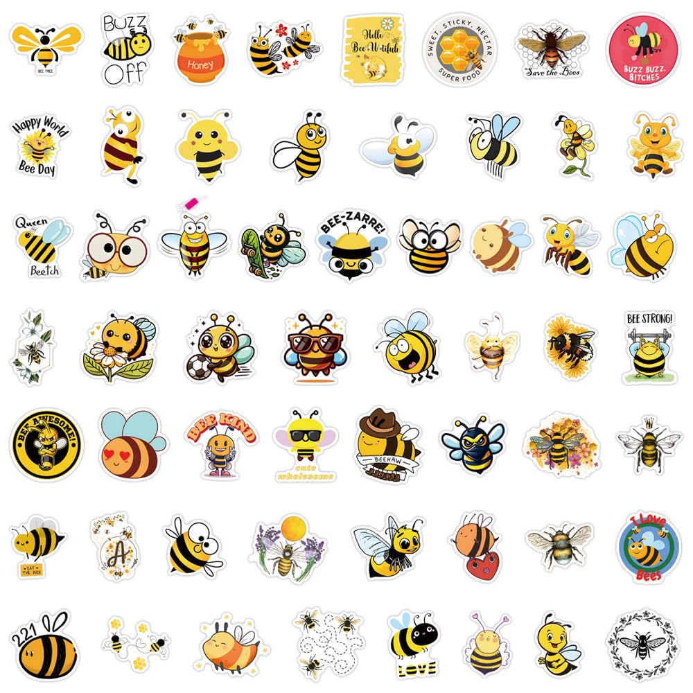 100Pcs Honey Bee Stickers Laptop Car Scrapbook Phone Skateboard Suitcase Luggage Bike Cute Cartoon Insect Stickers Vinyl Waterproof Aesthetic Personalised Stickers for Teens Boys Girls Adults - Image 2