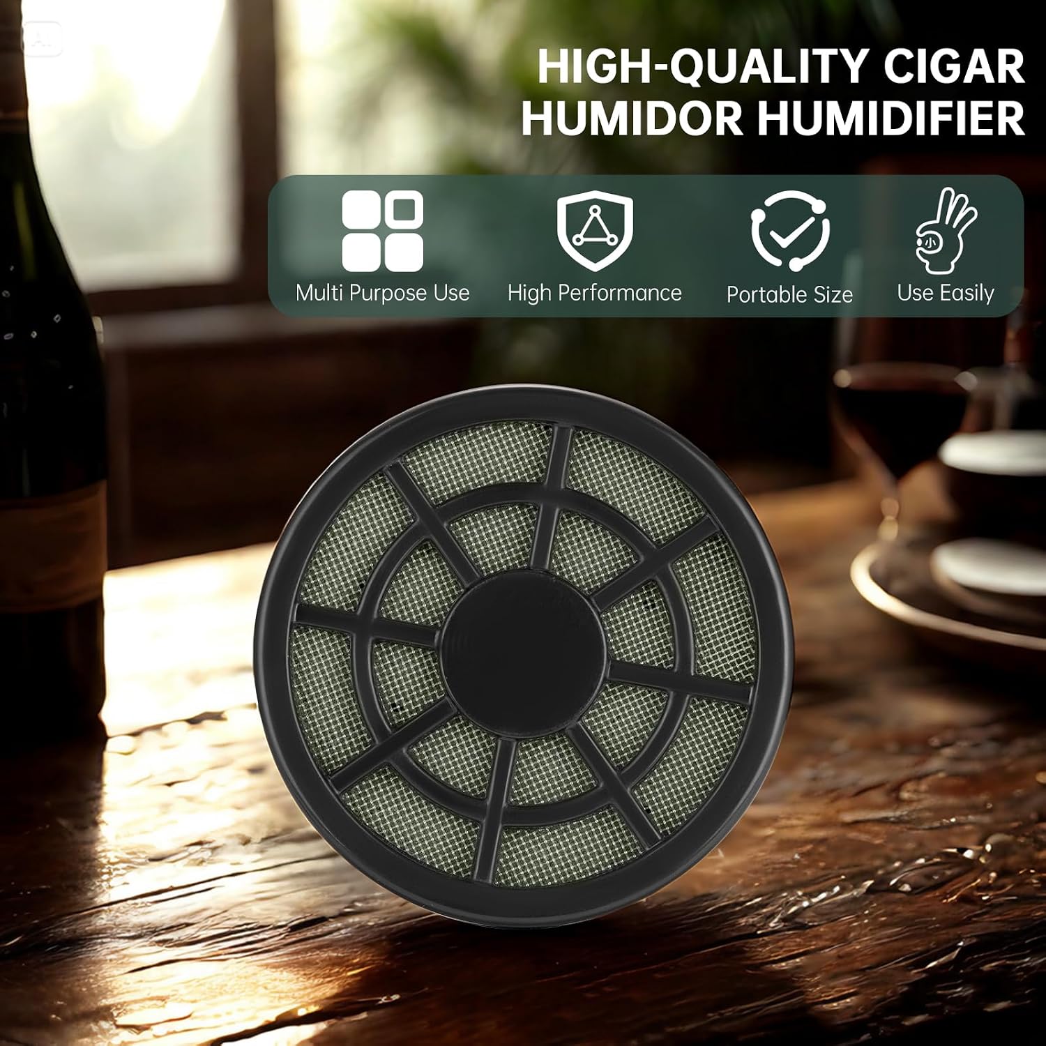 Cigar Humidors Humidifier, Round Cigar Humidier for Cigar Humidor Box, Keep Cigars Humidify (Black)