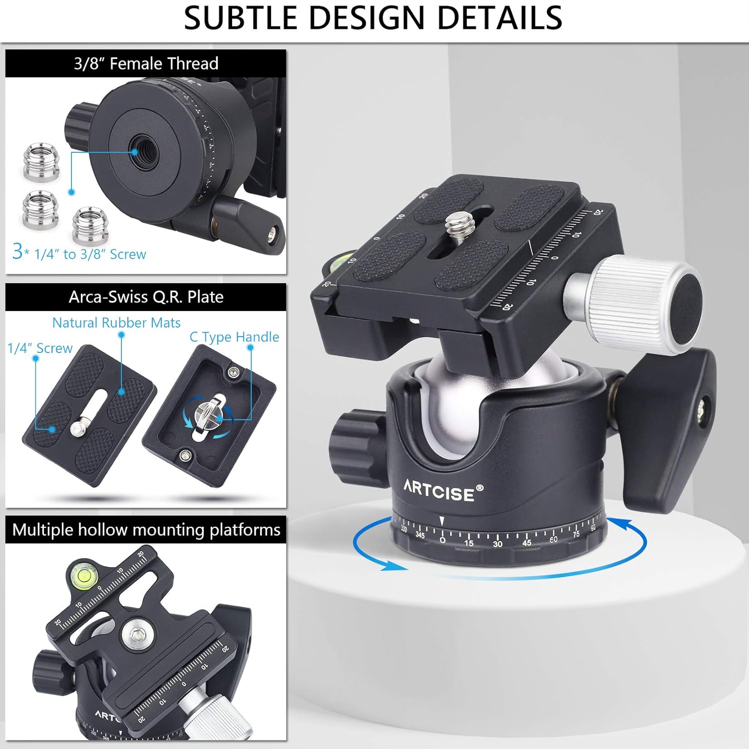 Discount 70% Low Profile Ball Head 36mm Stability Panoramic Tripod Head 360 Rotating Professional Metal Ballhead with 1/4 inch QR Plate for DSLR Cameras Tripods Monopods Camcorder Slider Max Loading 33lbs/15kg