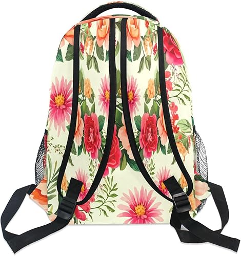 Miniatura 5 de Mochila escolar floral vintage, bolsa atlética para laptop para estudiantes, mochila con bolsillos laterales para viajes, senderismo, campamento