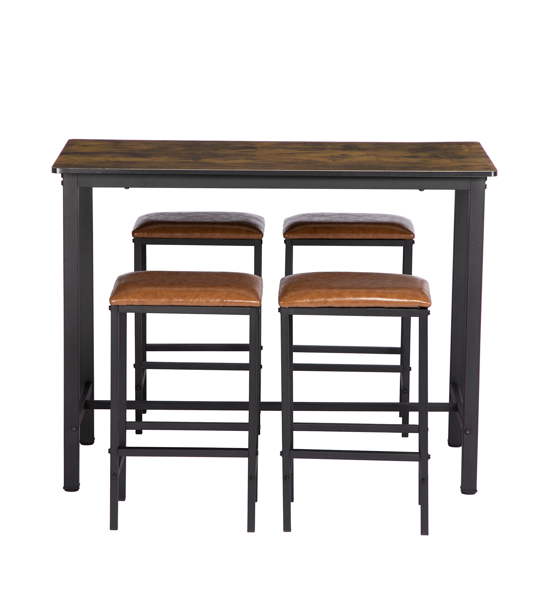 buybyroom Ensemble de 5 Tables de Salle à Manger, Table de Salle à Manger en marbre avec 4 tabourets de Bar 120x60x90.5cm Table de Bar avec Tabouret de Bar 29x39x64.5cm Table de Cuisine chaises, Noir