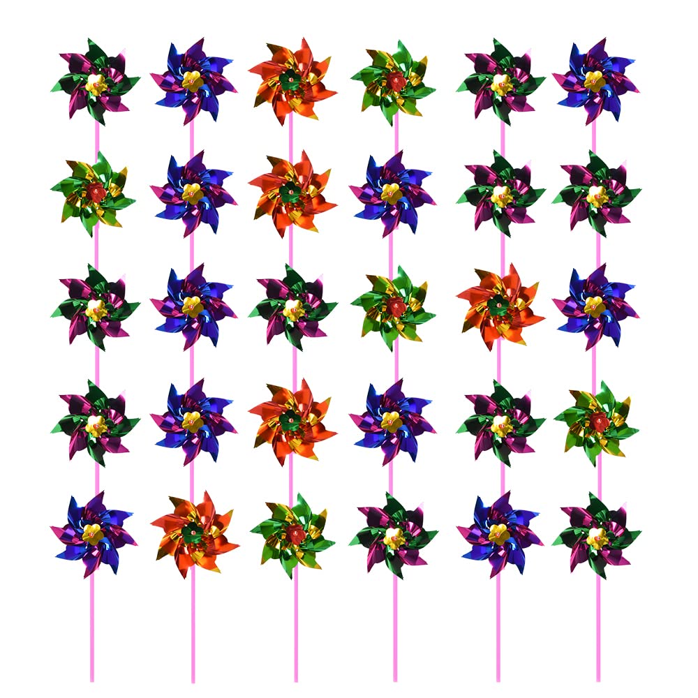 HAIOPS30pcs Plastic Rainbow Pinwheels DIY Windmills Set for Kids Toy Assorted Color