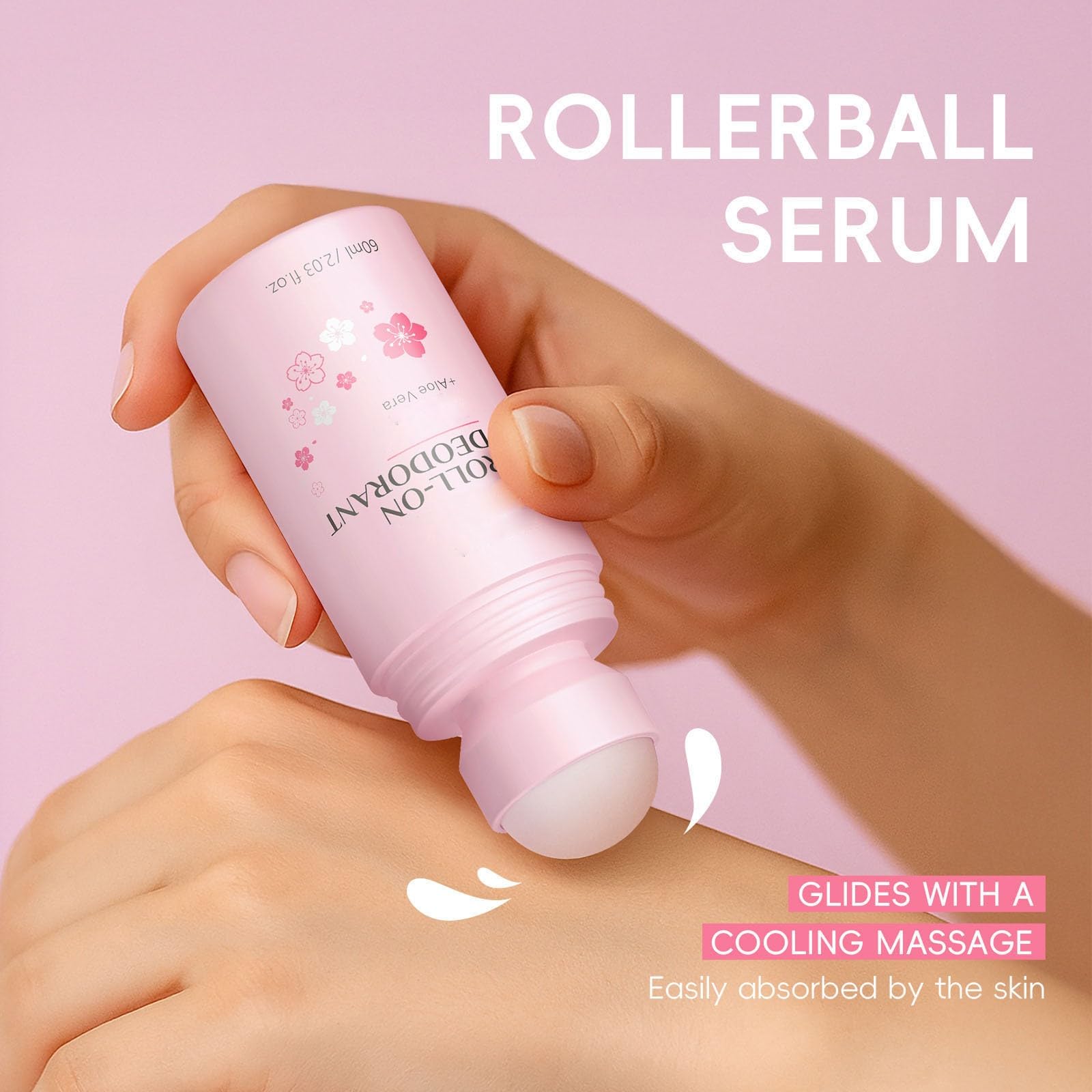 Roll-On Deodorant for Women & Men, Kirschblüten Duft, 60ml, sanfte Formel mit Aloe Vera, nicht klebend, langanhaltender Frischeduft, für Achseln & Körper，3pc
