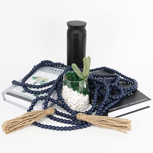 Miniatura 2 de CVHOMEDECO. Guirnalda de cuentas de madera de 16 pies con borlas de granja, estilo rústico, de madera, para colgar en la pared, decoración del