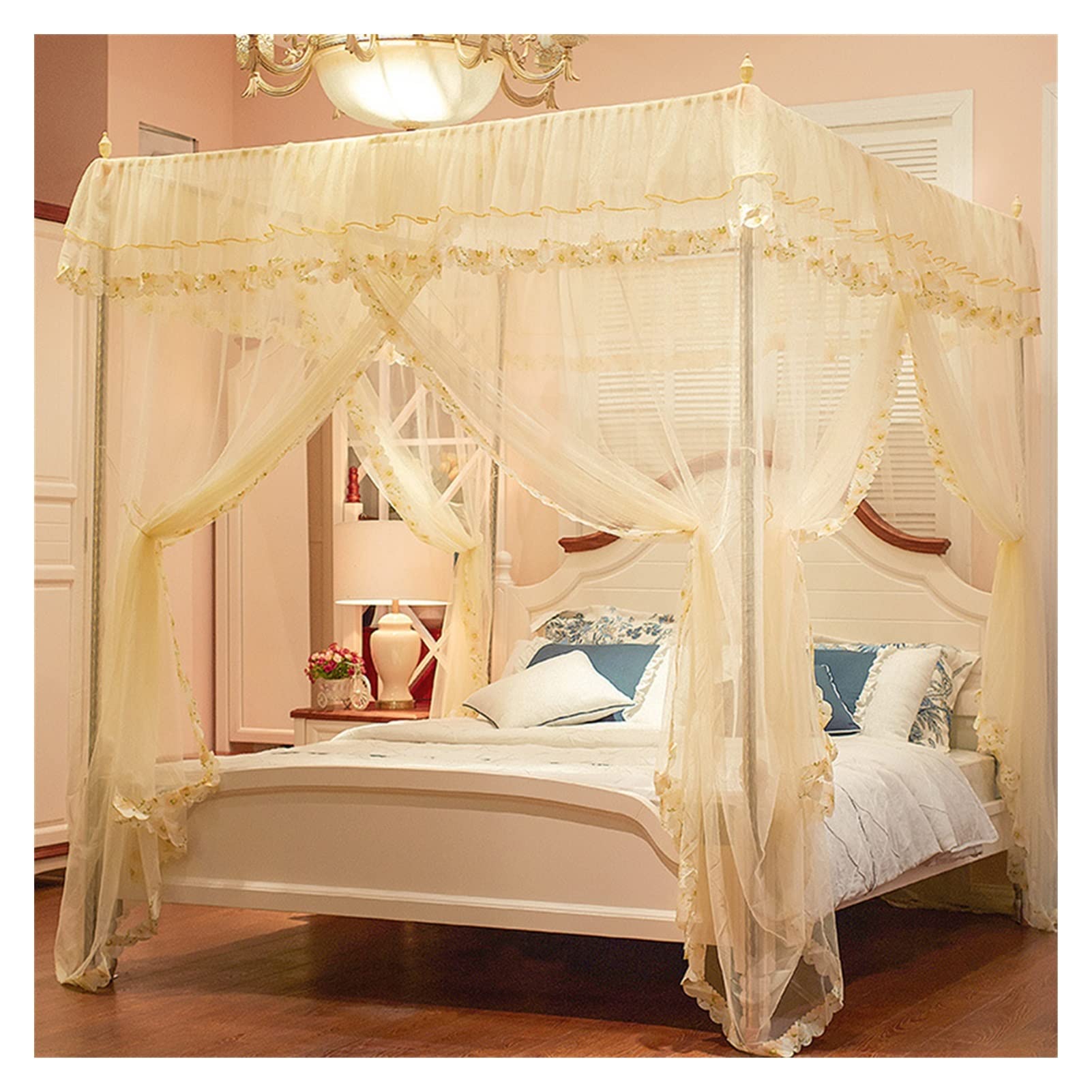 GJMSSMY Three-door mosquito net with bed curtain frame Bed Canopy various sizes Simple four-corner shed column installation (Color : E, Size : 1.2 * 2.0m)