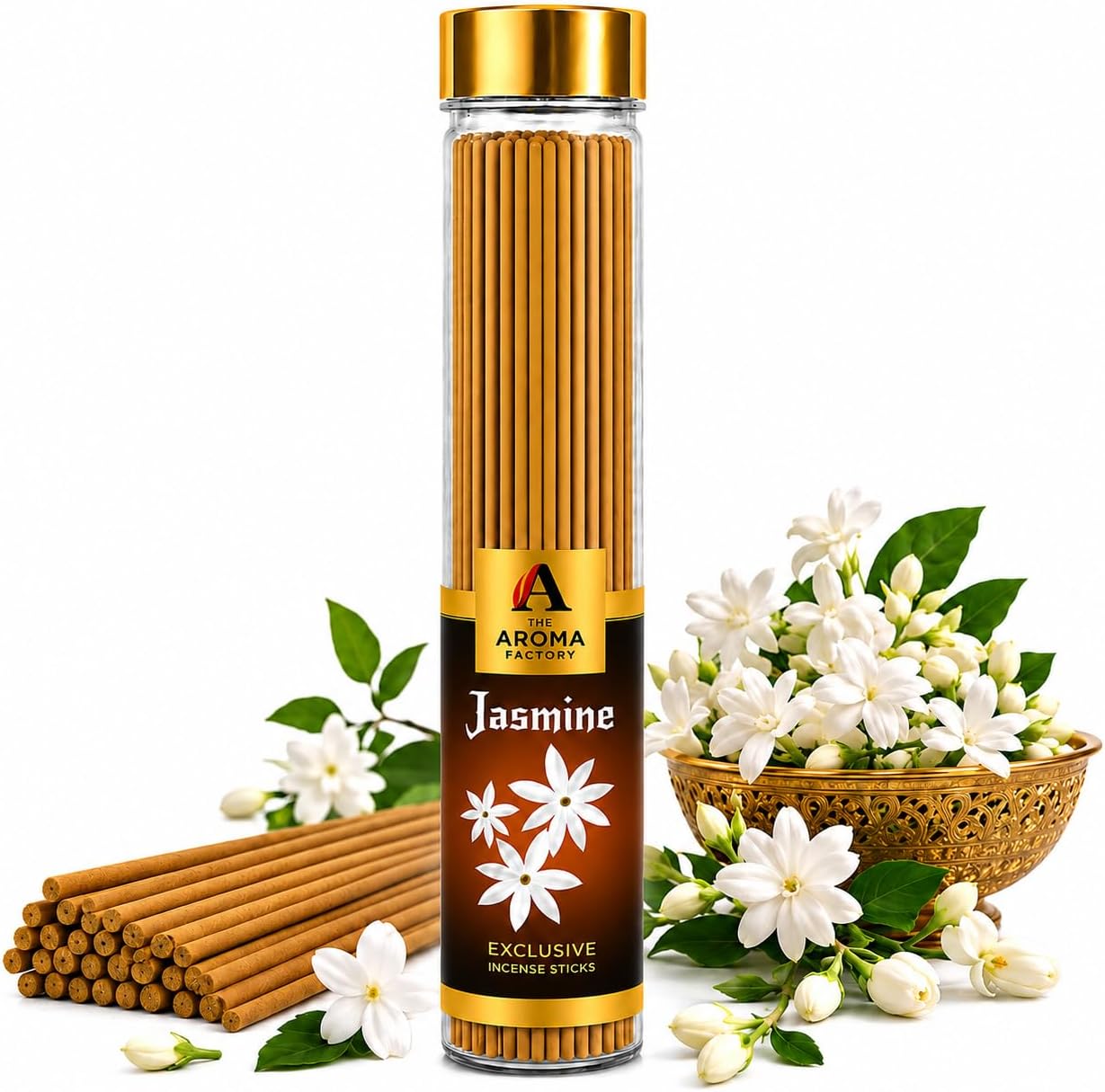 Organic Jasmine Agarbatti for Pooja, No Charcoal Incense Sticks, 100% Herbal Fragrance Agarbathi, (Bottle Pack of 1x100g)