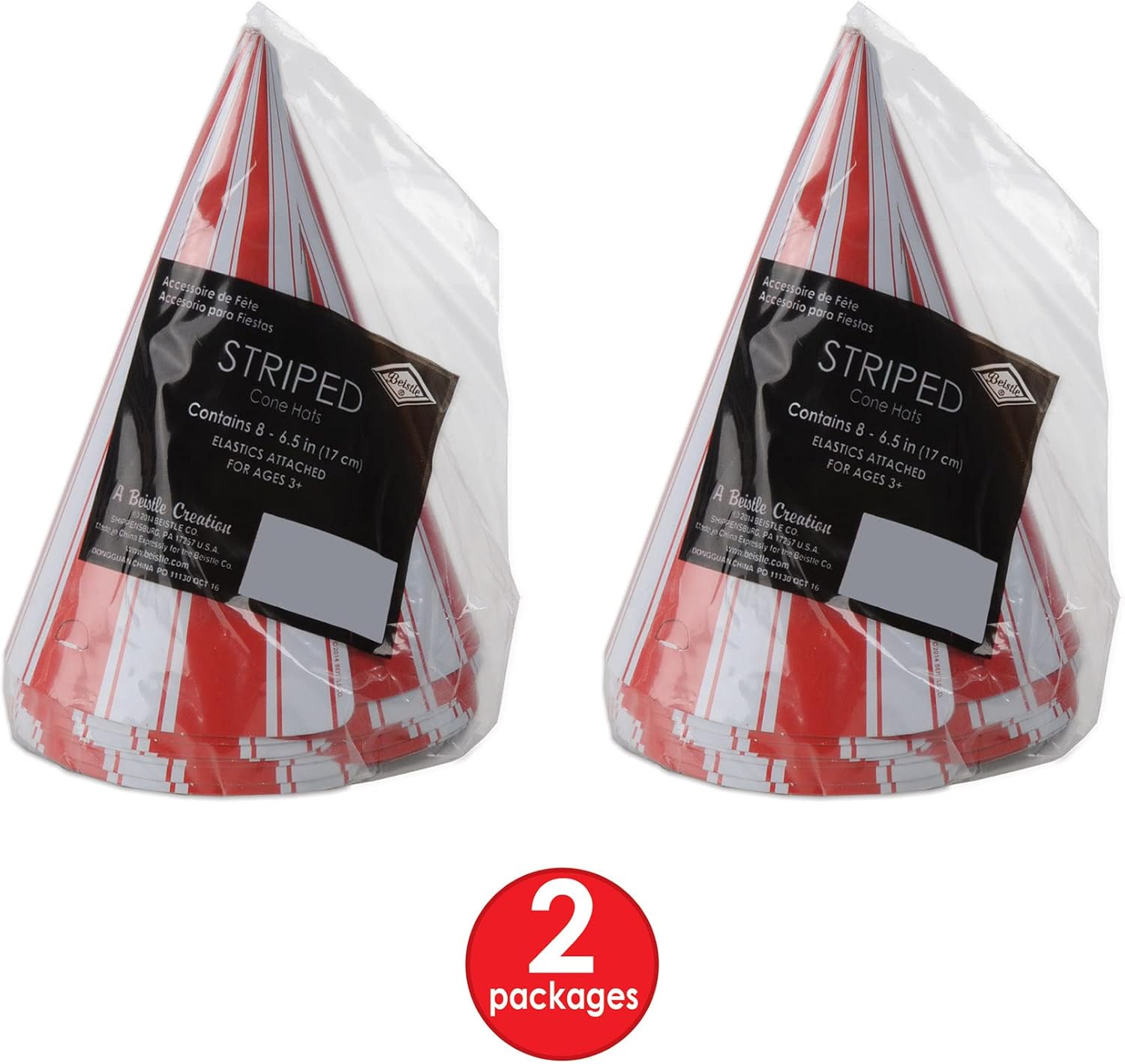 Beistle 16 Piece Red and White Striped Cone Hats For Circus Theme Birthday Party : Home & Kitchen