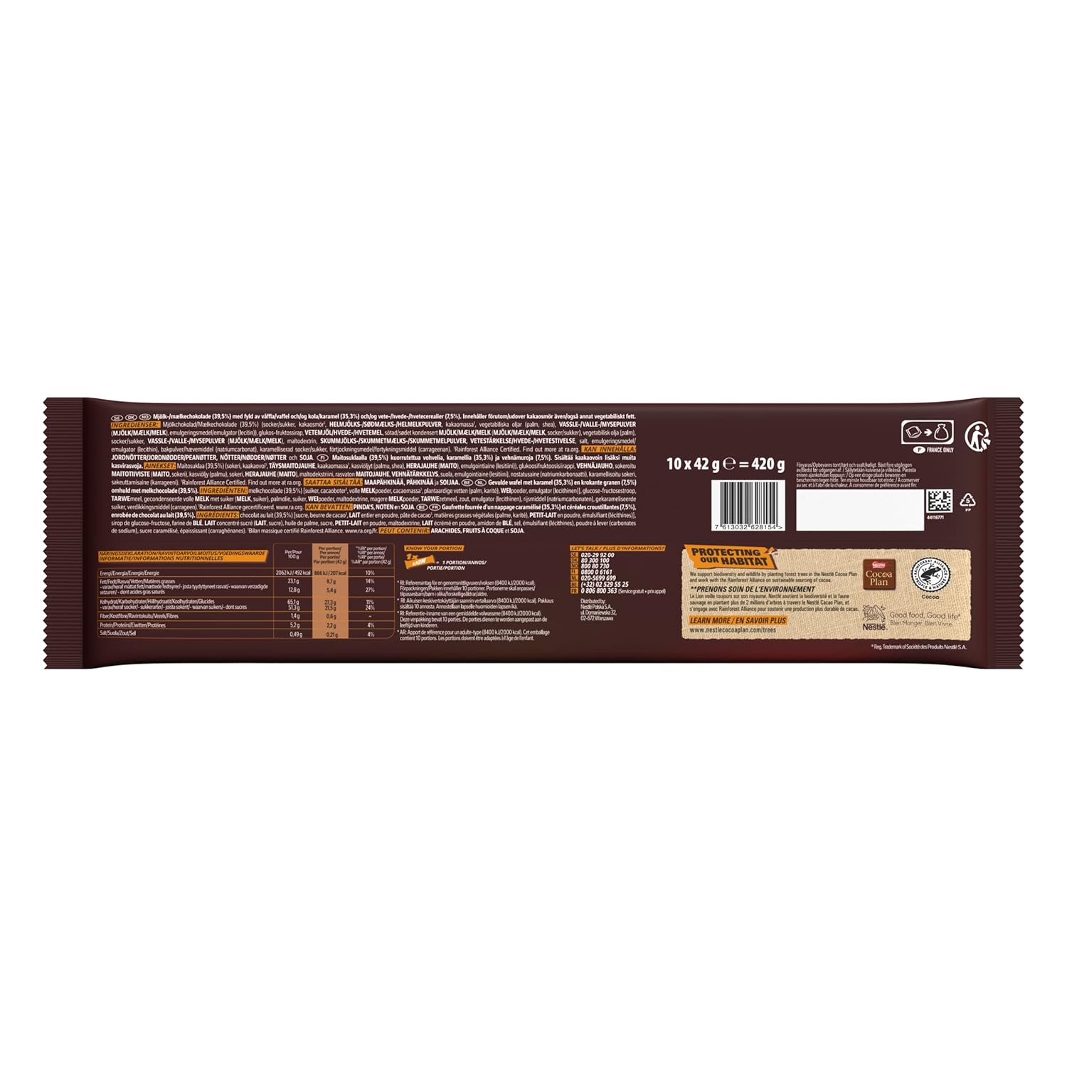 Nestle Lion Chocolate Bars 10 Pack 42g Each