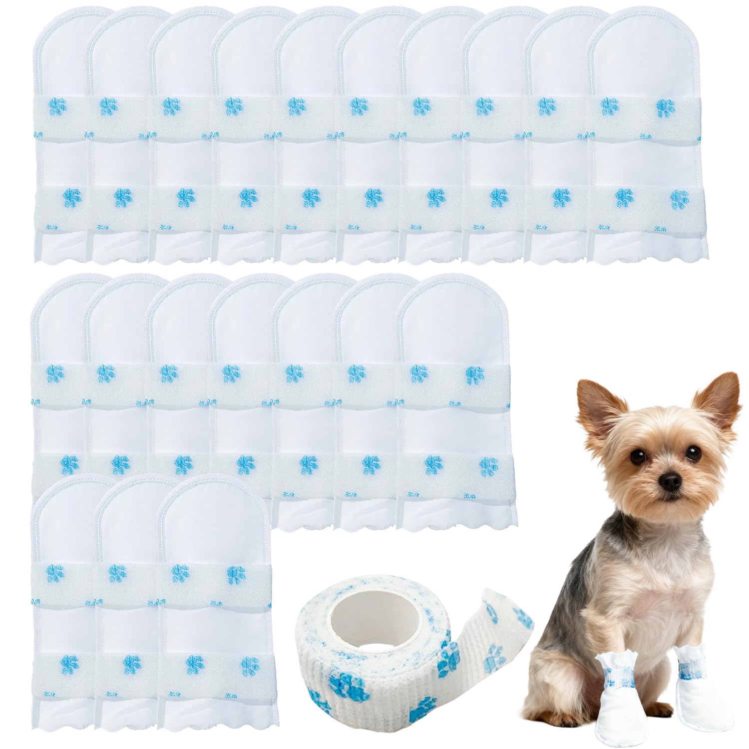 ACKKOR 20pcs Disposable Dog Socks | Dog Paw Protectors Stop Licking | Dog Boots for Injured Paws Waterproof | Dog Bandage for Indoor & Outdoor Walking (S(3-8 KG))