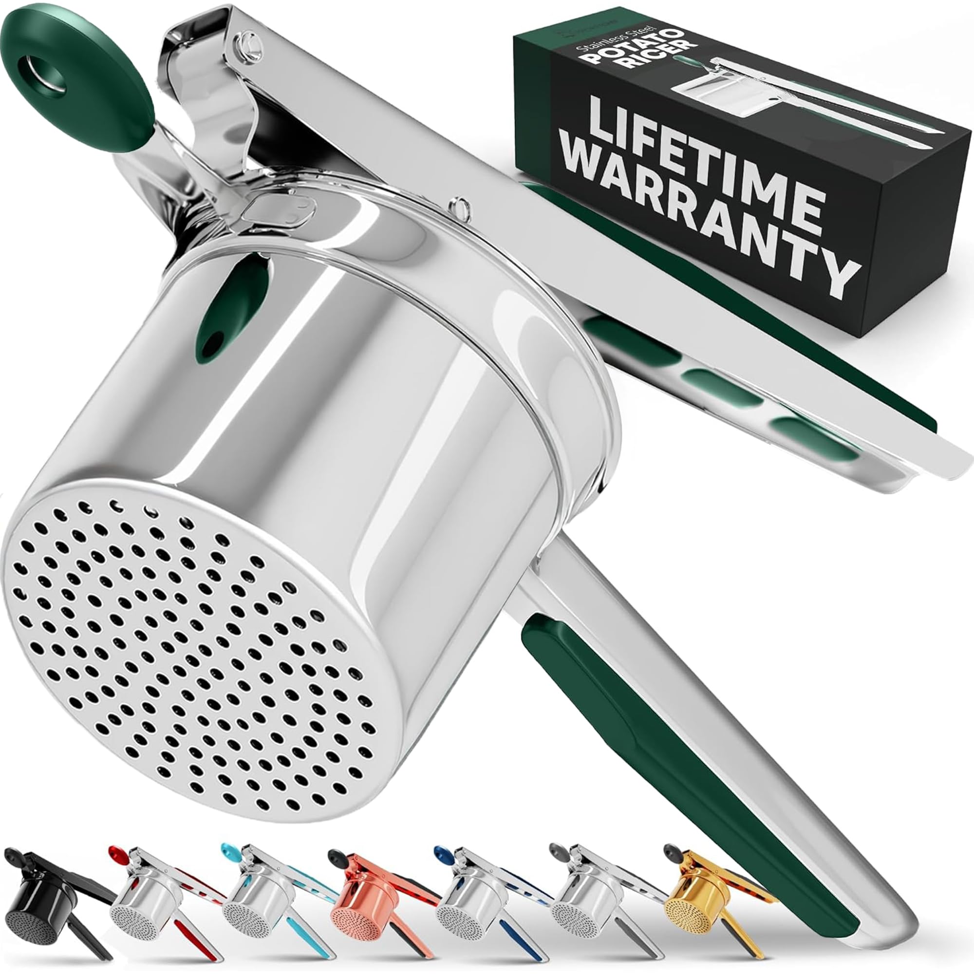 Large 15oz Potato Ricer, Heavy Duty Stainless Steel Potato Masher and Ricer Kitchen Tool, Press and Mash Kitchen Gadget For Perfect Mashed Potatoes - Everytime, Green