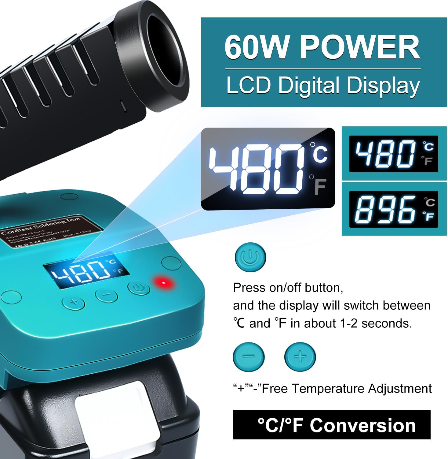 Cordless Soldering Iron for Makita 18V Battery,60W Portable Electric Soldering Station With USB &Type C, Adjustable Solder Iron Kit Tool for DIY,Appliance Repair,Wire Welding(NO Battery)