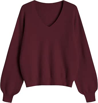 ZAFUL Women's V Neck Sweater Casual Long Sleeve Loose Pullover