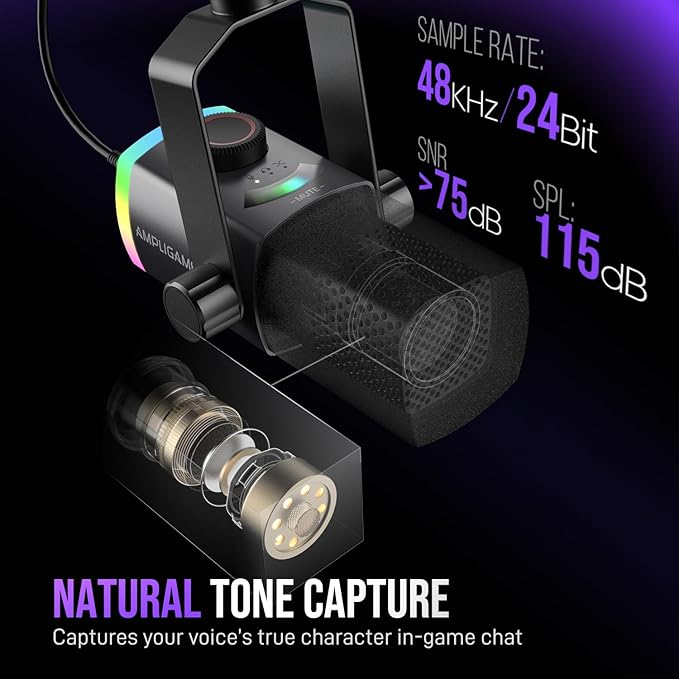 Micrófono Dinámico USB/XLR con Brazo RGB y Control de Mezcla miniatura 2