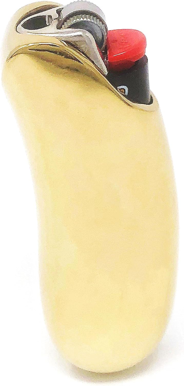 Metal Lighter Case Compatible BIC Lighter Standard Lighter Cover Holder Pouches Fits BIC Standard Size J6 One Piece in Gold