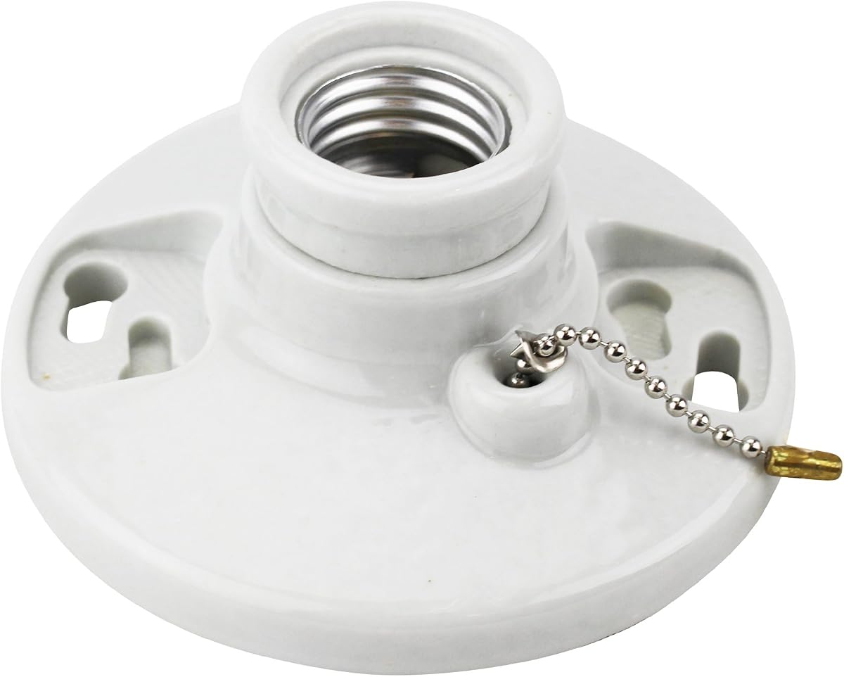 Legrand Pass & Seymour 282CC18 Portalámparas E26 de base media, 250 W, 250 V, porcelana, cadena de tracción, color blanco (1 unidad)