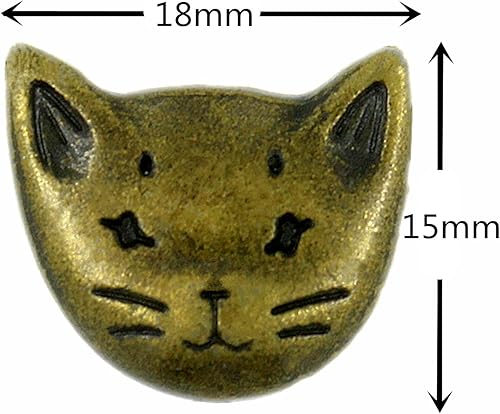 Miniatura 2 de Bezelry 12 botones de vástago de metal con diseño de gato, 0.709 in (latón antiguo)