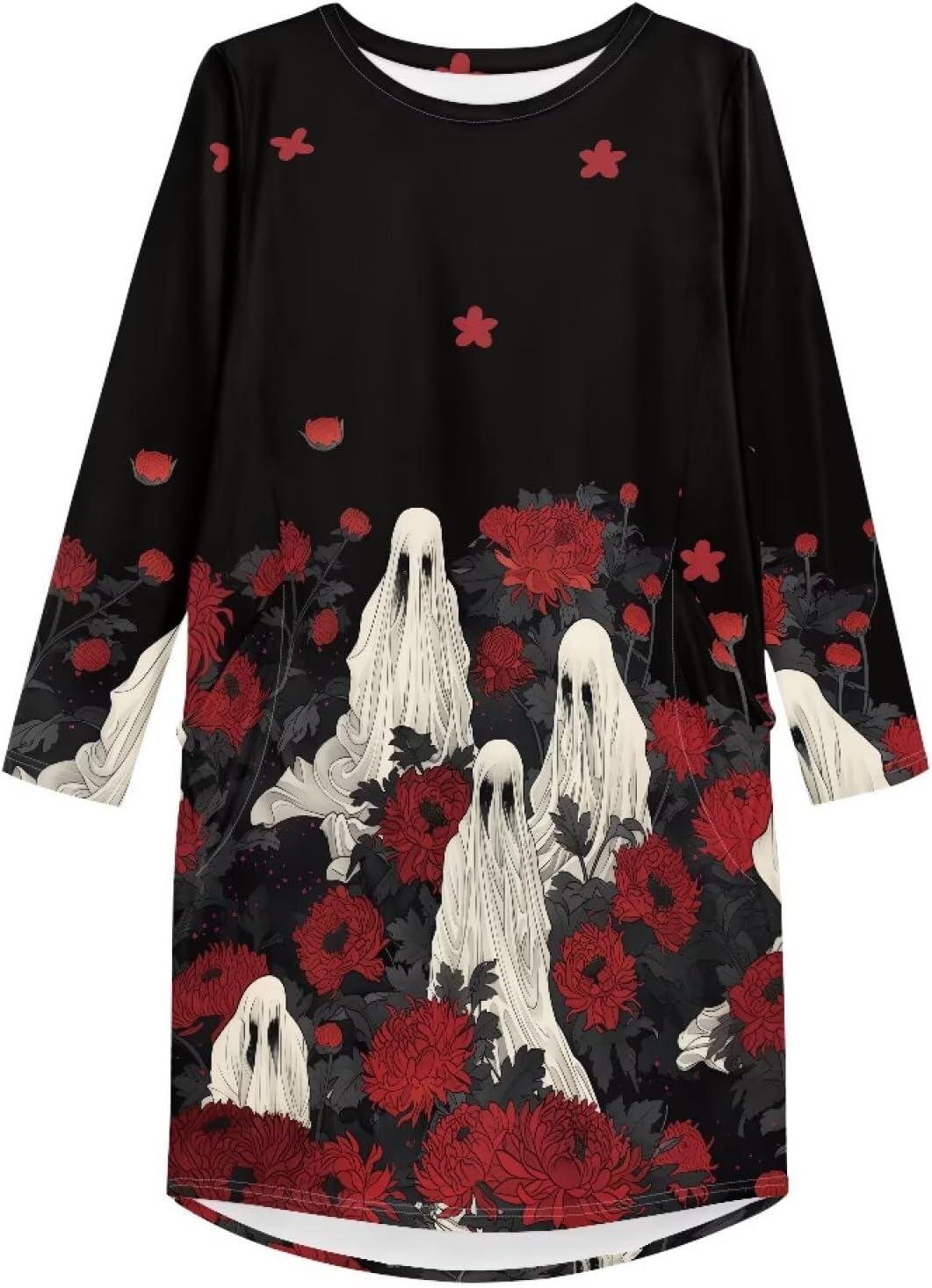Gomyblomy Womens Halloween Nightgown with Pockets Soft Sleep Dress Long Sleeve Nightshirts Plus Size Loungewear, S-5XL