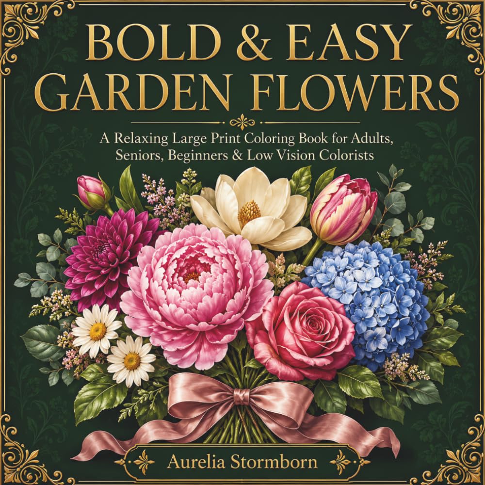 Bold & Easy Garden Flowers: A Relaxing Large Print Coloring Book for Adults, Seniors, Beginners & Low Vision Colorists Featuring Beautiful Simple Floral Designs (Bold & Easy Nature)