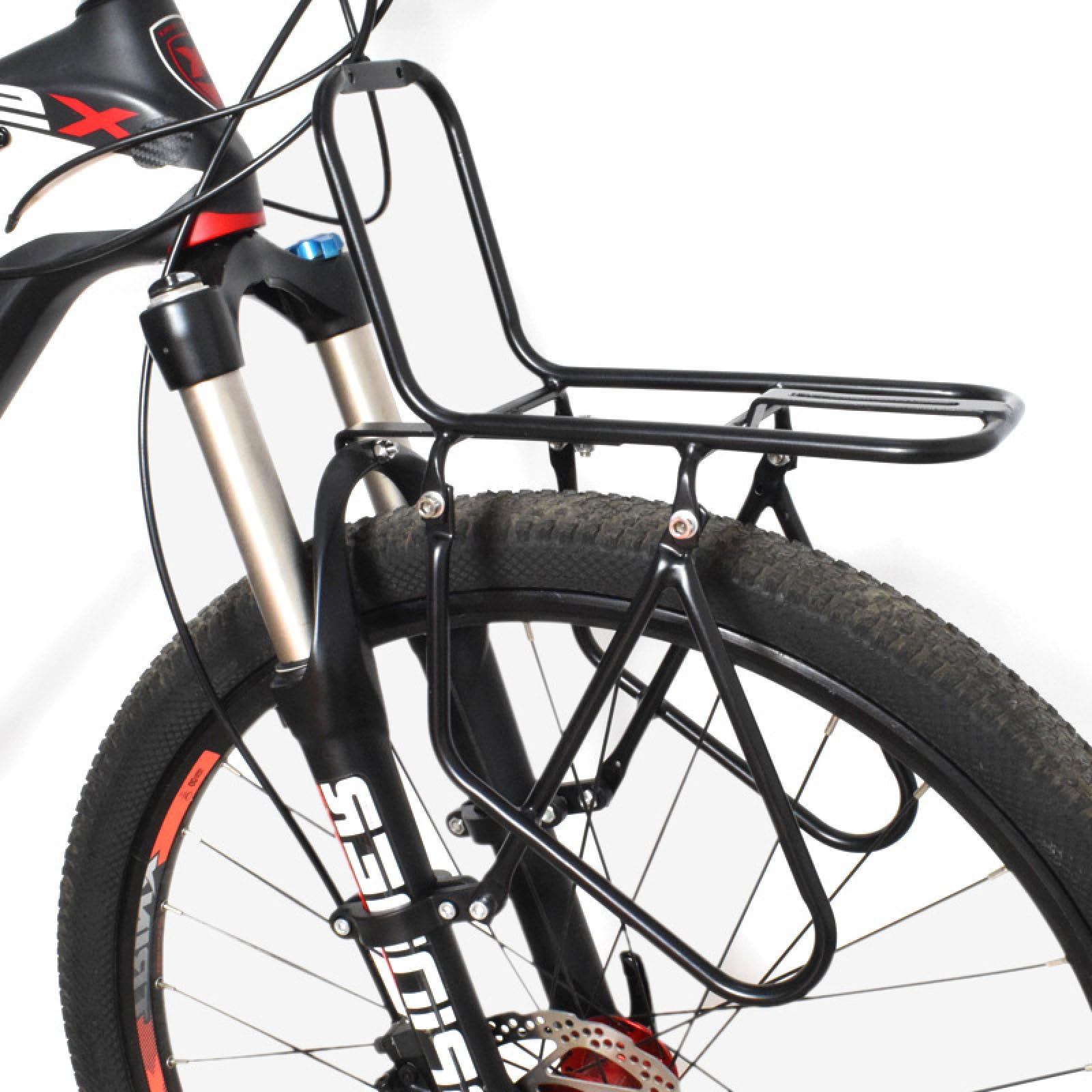 BUDAOWEN Bicycle Front Rack, Upgraded Aluminum Alloy Bike Luggage Touring Carrier Racks with Upgraded Clamp Ring,Load 15Kg Mountain Bike Cargo Pannier Rack Cycling Equipment Stand Footstock,Black