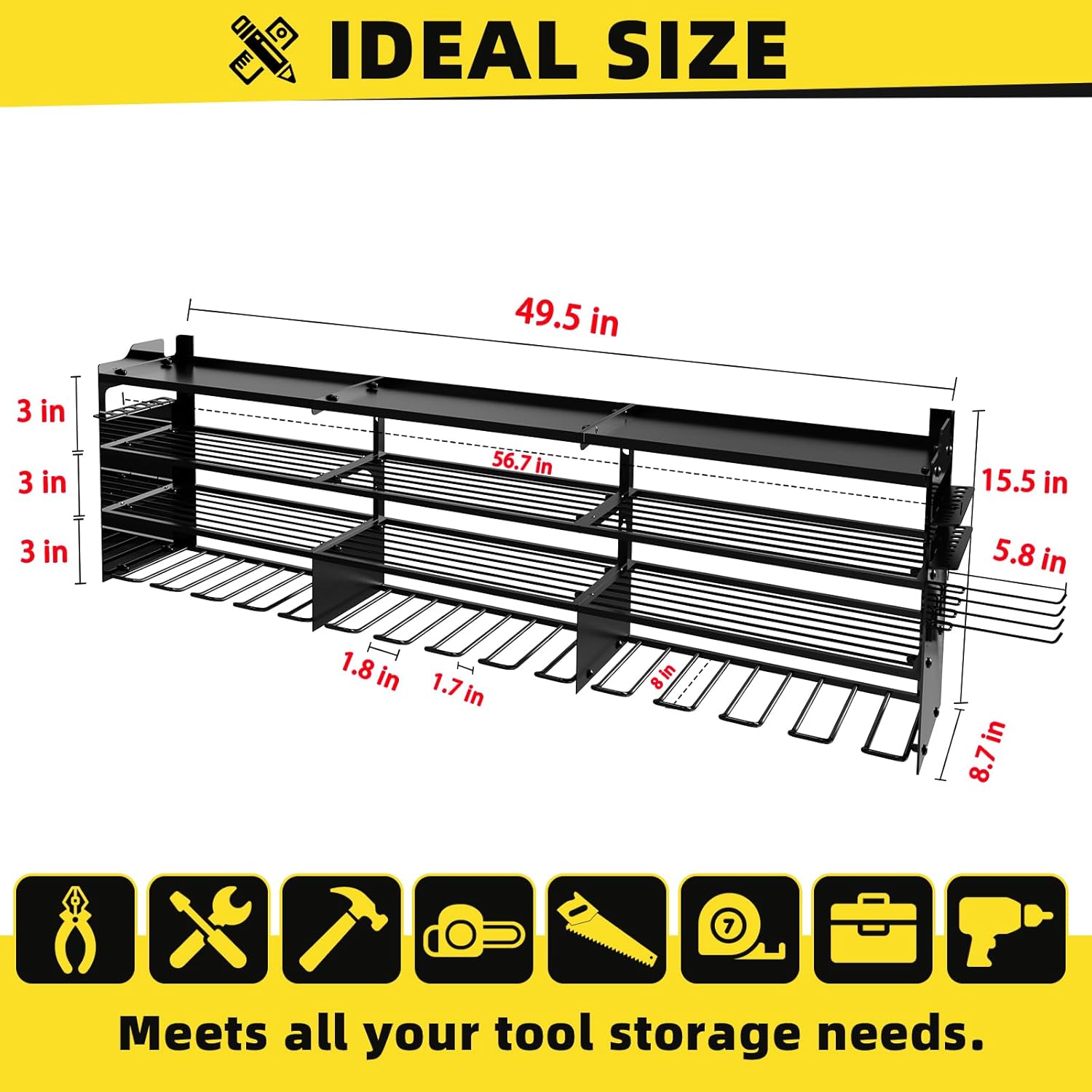 Power Tool Organizer Wall Mount with 12-Drill Holders-800Lbs Load Heavy Duty Metal 4-Layers Garage Storage and Organization Adjustable Battery Tools Rack with Side Panels Utility Racks Gifts for Men