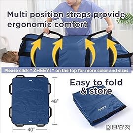 ZHEEYI Multipurpose 48 x 40 Positioning Bed Pad with Reinforced Handles - Reusable & Washable Transfer Sheet for Turning, Lifting & Repositioning - Double-Sided Nylon Fabric, Navy Blue
