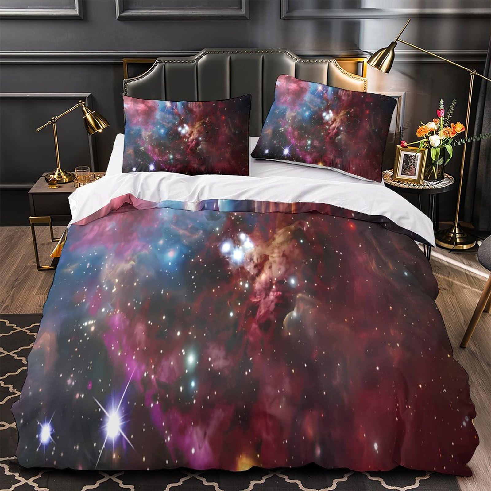 Housse de couette espace nébuleuse cosmique en microfibre 135x200