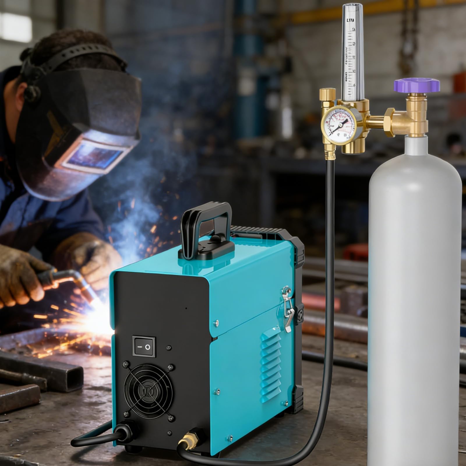 Regolatore di Pressione Argon/CO2, Riduttore di Pressione per Bombola CO2/Argon Gas di Protezione, 0-3500 PSI, 0-25LPM, CGA580 Ingresso, Flussometro Regolatore di Gas Saldatore per MIG TIG Saldatu